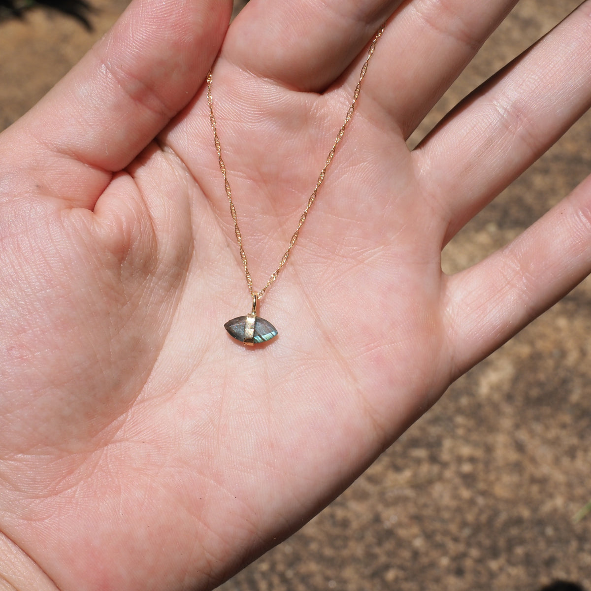 14k Banded Labradorite Necklace-Handmade 14k Yellow Gold