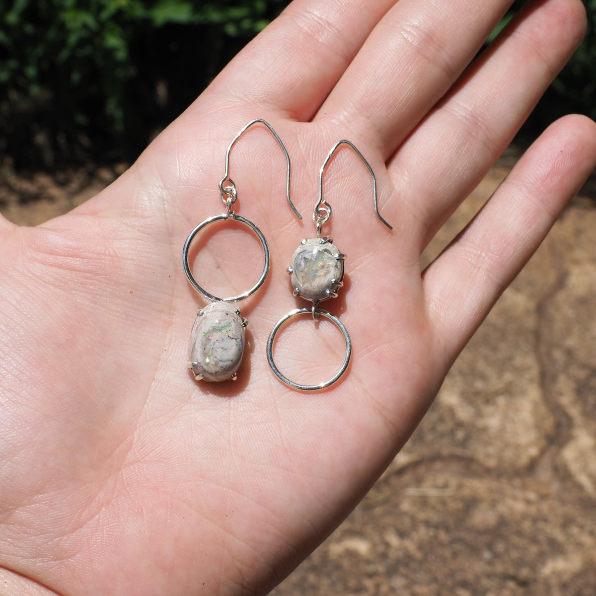 Celestial Boulder Opal Earrings-Handmade Sterling Silver and Mexican Boulder Opal