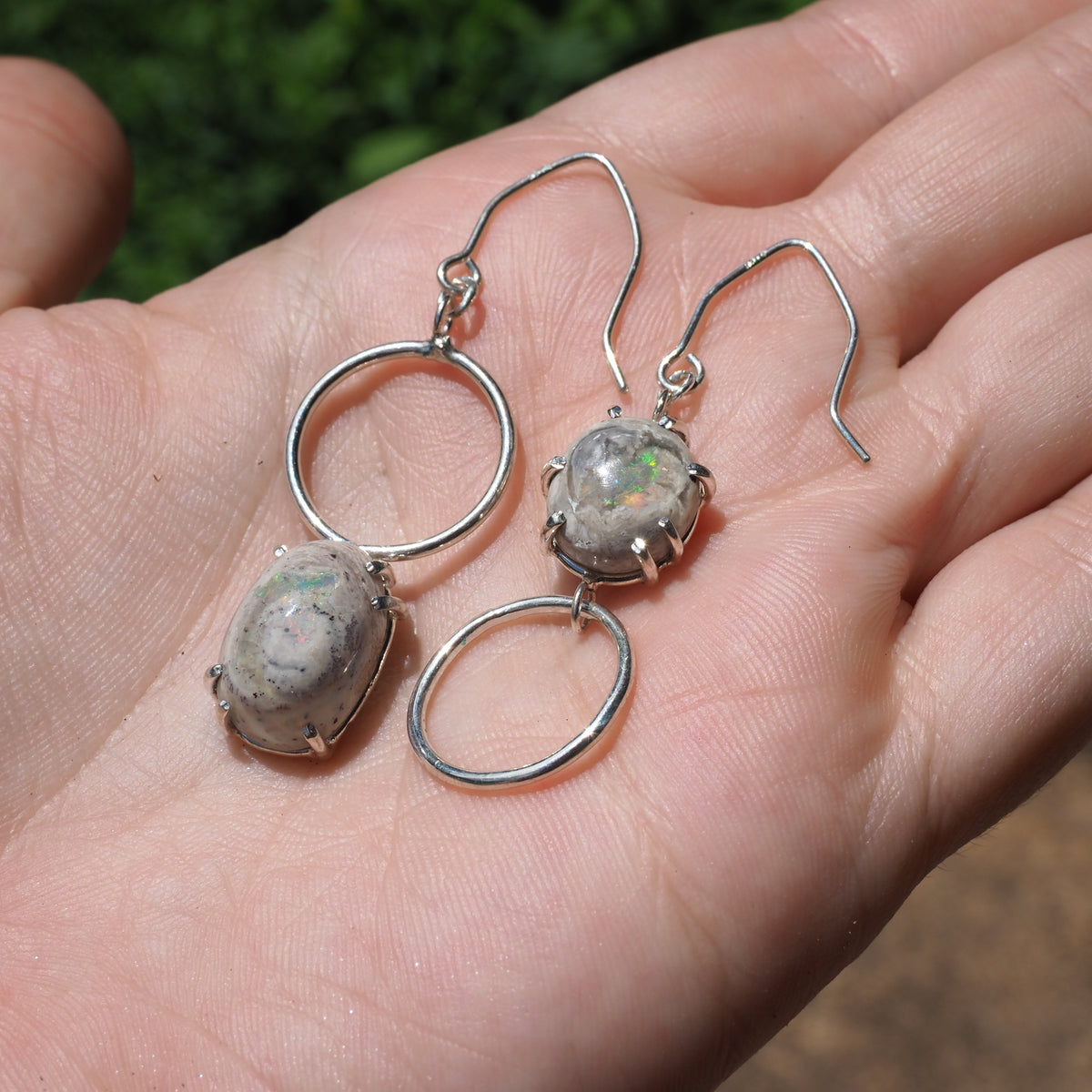 Celestial Boulder Opal Earrings-Handmade Sterling Silver and Mexican Boulder Opal