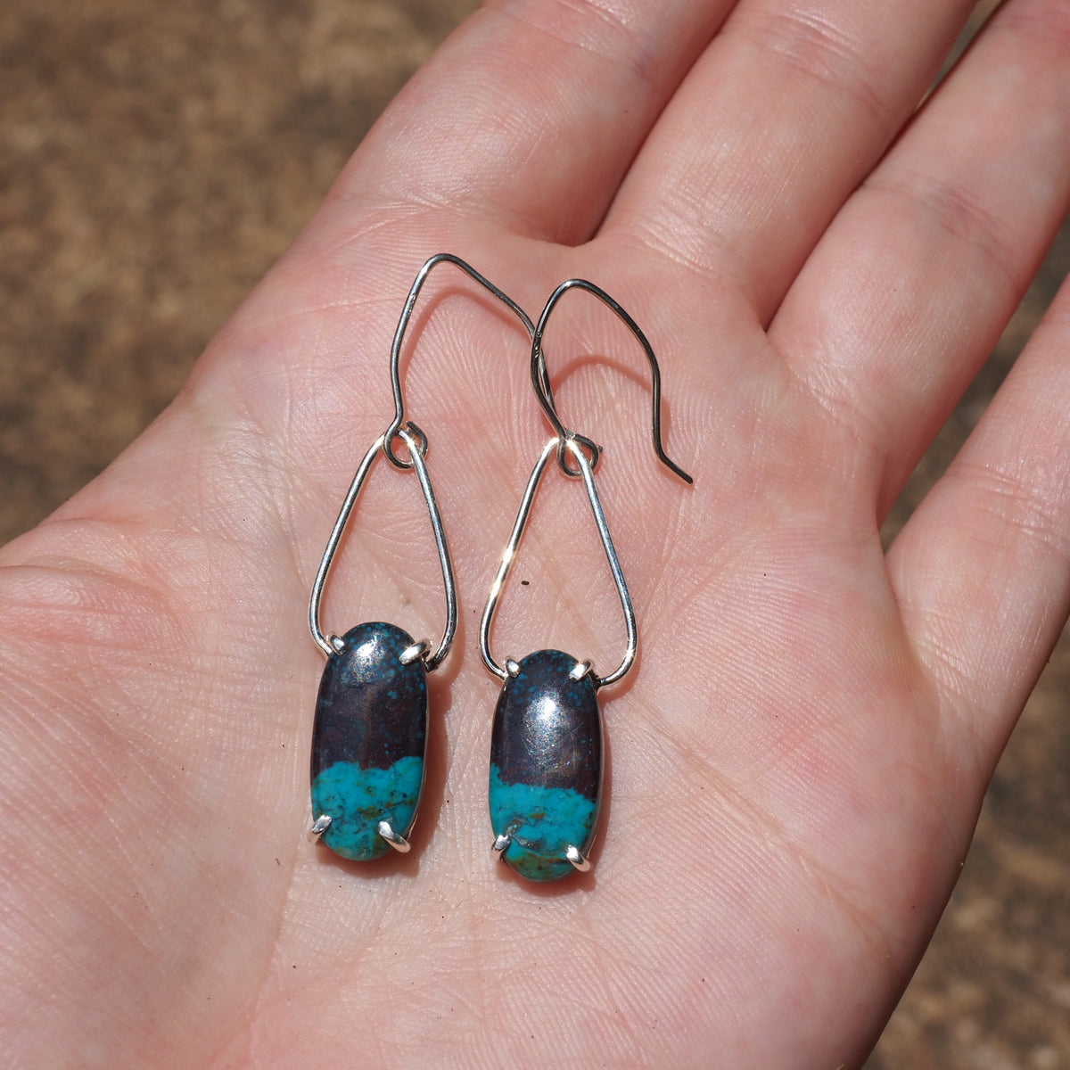 Chrysocholla Petal Earrings-Handmade Sterling Silver