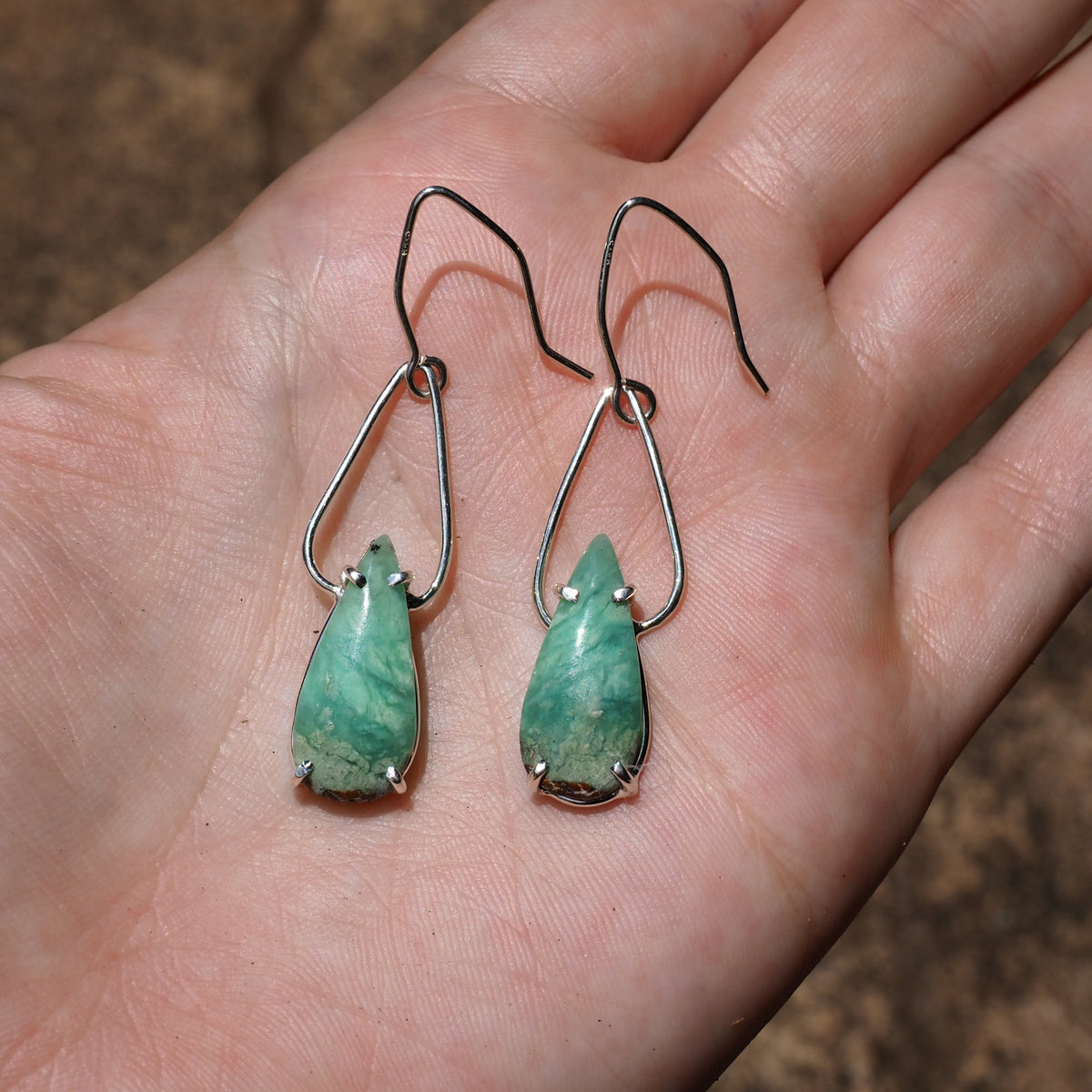 Chrysoprase Petal Earrings-Handmade Sterling Silver