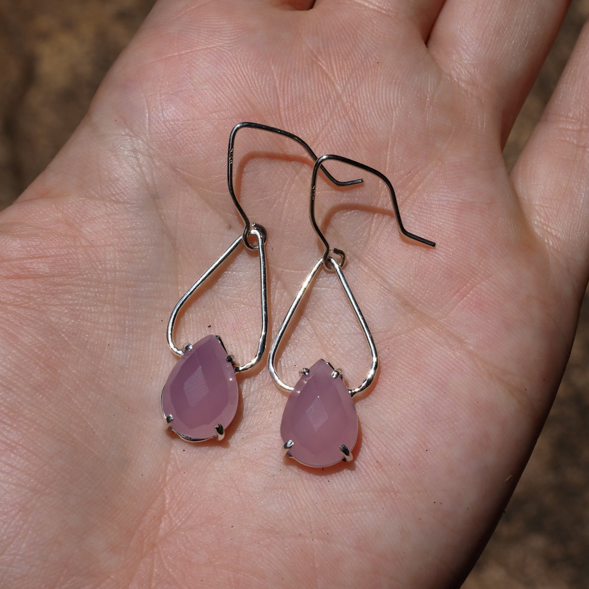 Lavender Quartz Petal Earrings-Handmade Sterling Silver