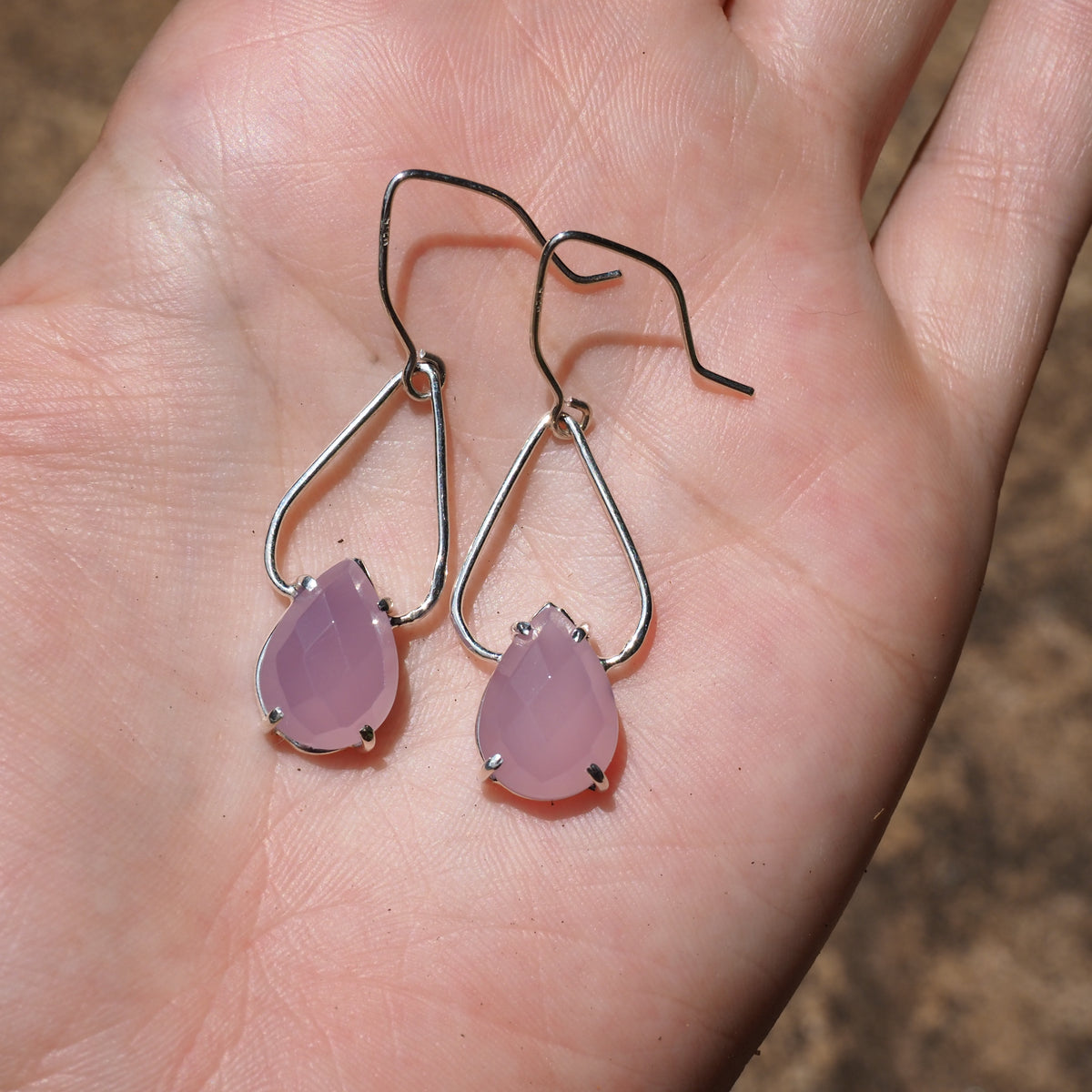 Lavender Quartz Petal Earrings-Handmade Sterling Silver