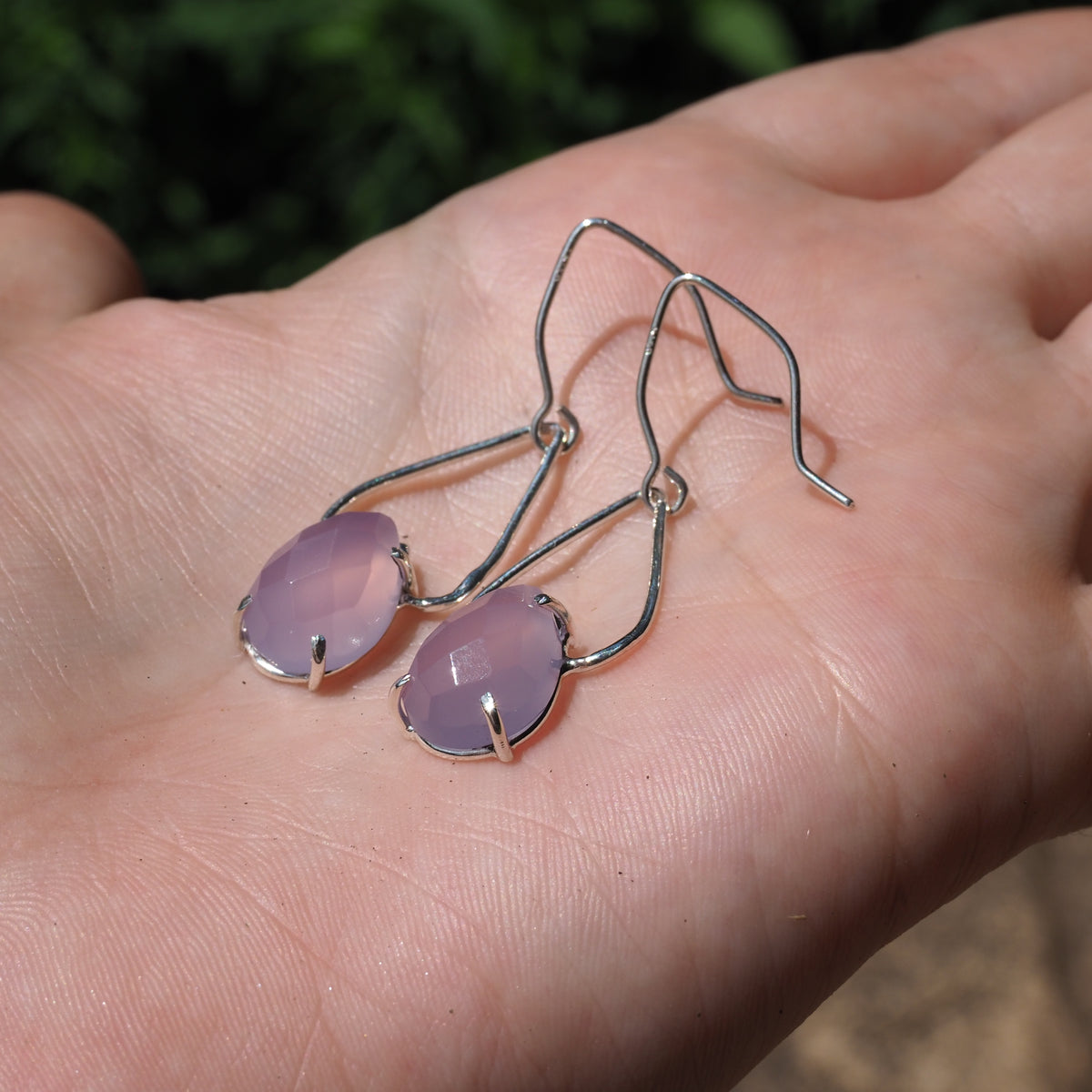 Lavender Quartz Petal Earrings-Handmade Sterling Silver