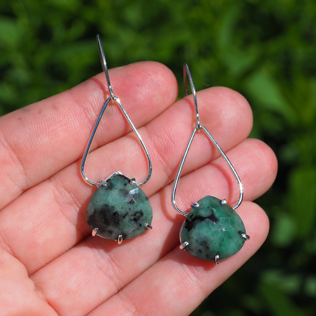 Emerald Petal Earrings-Handmade Sterling Silver
