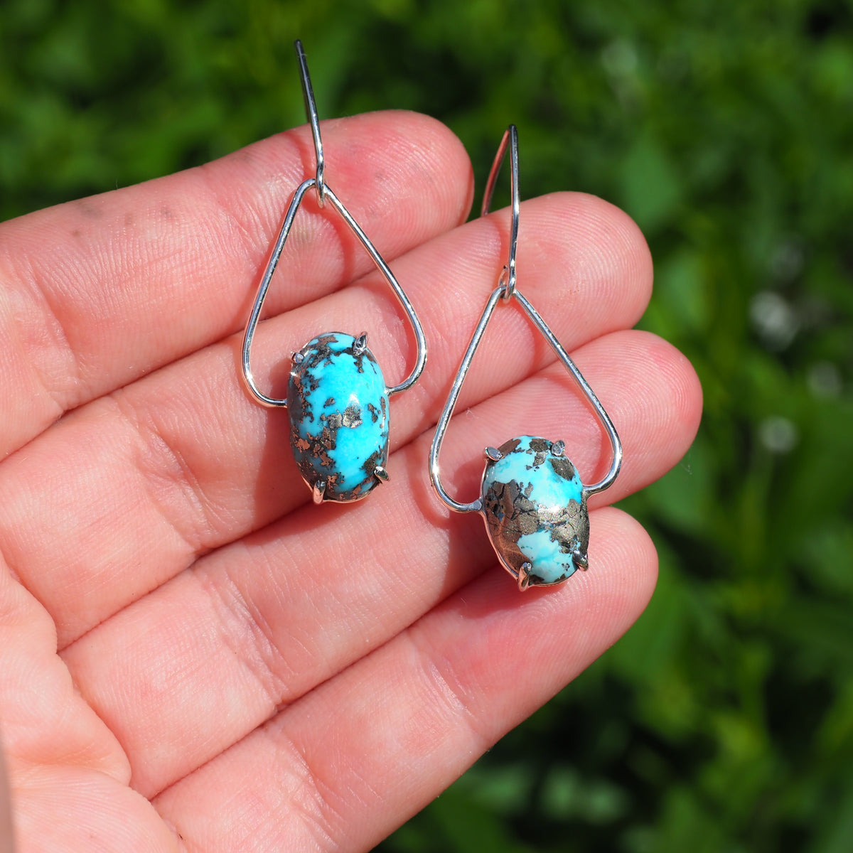 Turquoise Petal Earrings-Handmade Sterling Silver