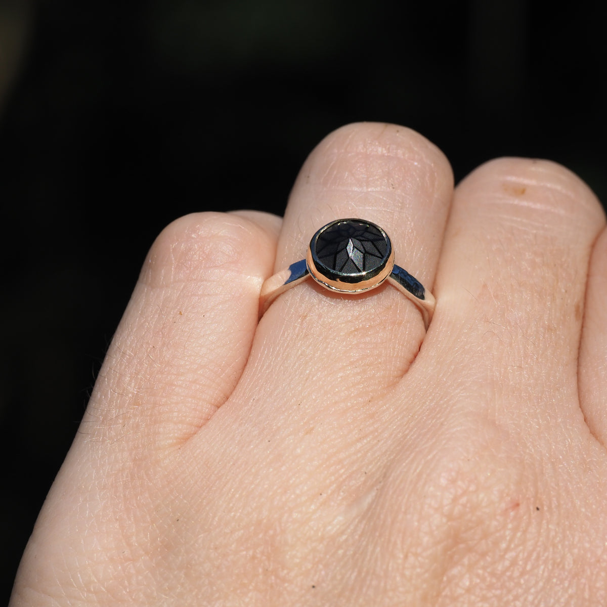 Black Star Ring-Handmade Sterling Silver and 14k Yellow Gold- Size 6.5