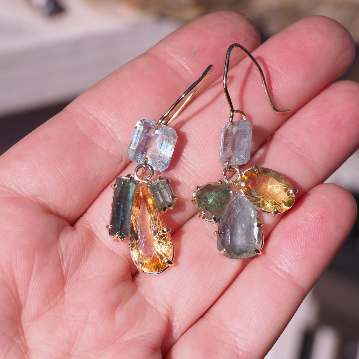 Spring Ember Earrings - Gold, Silver, Tourmaline, Citrine, Aquamarine Earrings