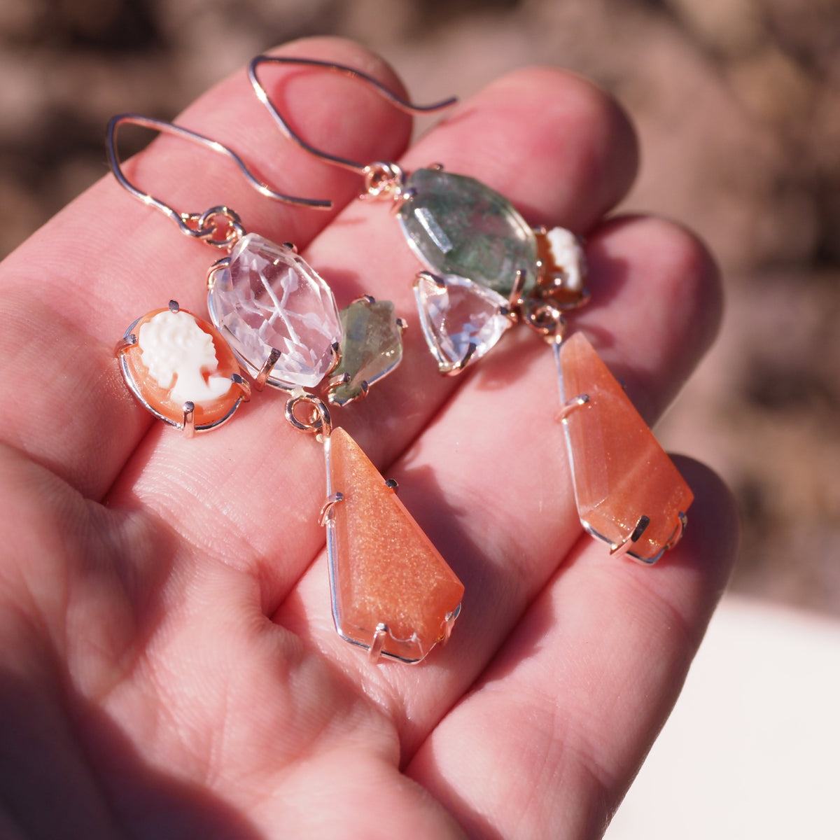 14k Cameo Garden Earrings