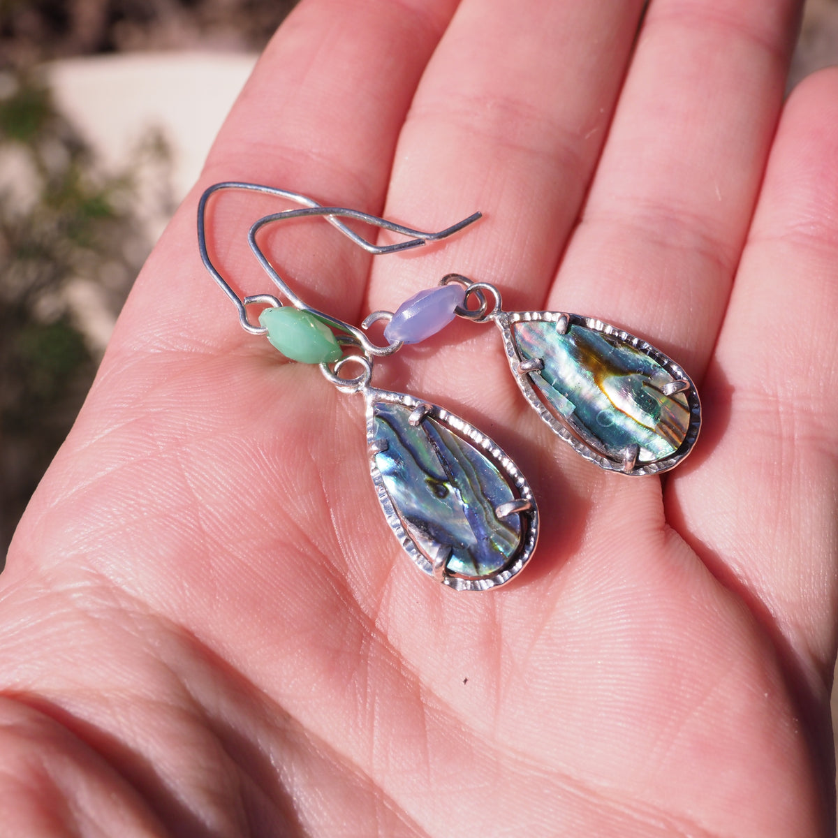 Tidal Glow Earrings - Sterling Silver, Abalone and Chalcedony Earrings