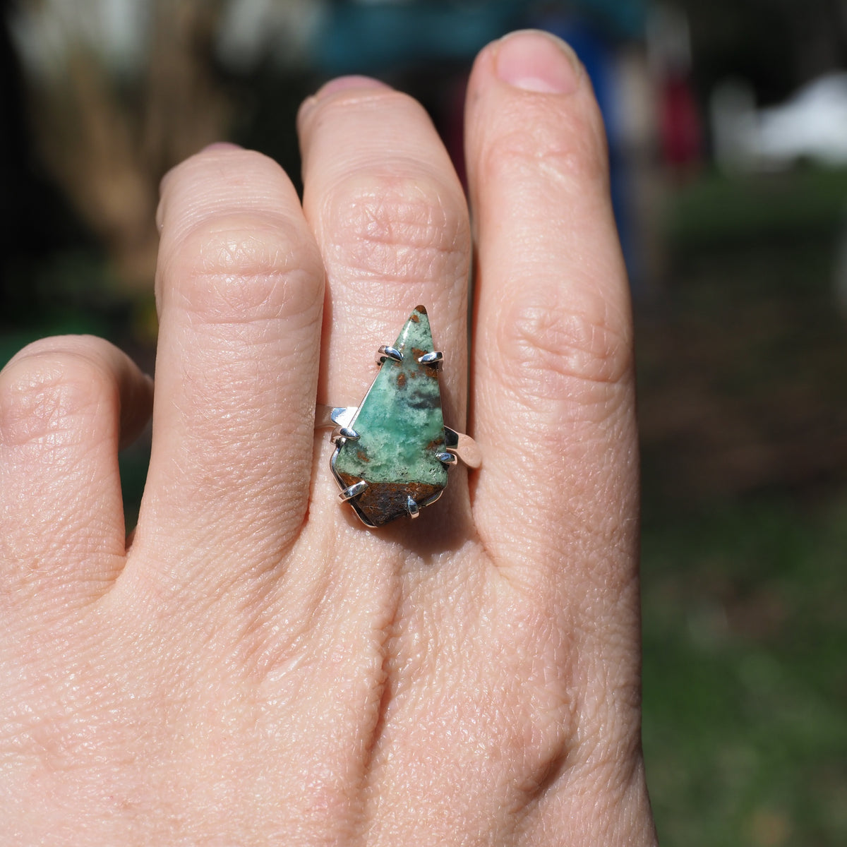 Chrysoprase Landscape Ring - Sterling Silver