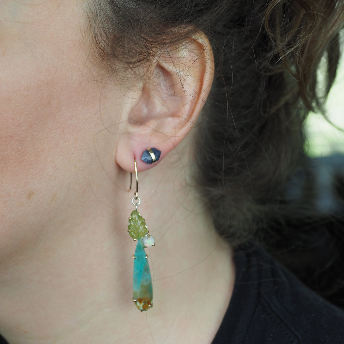 Legolas Greenleaf Earrings - Gold and Silver, Wood Opal, Peridot and Opal