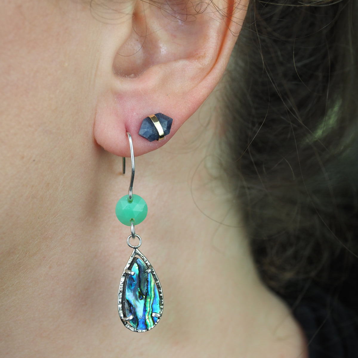 Tidal Glow Earrings - Sterling Silver, Abalone and Chalcedony Earrings