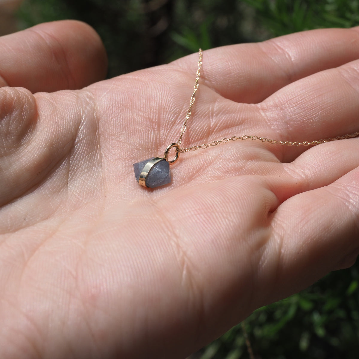 14k Banded Sapphire Necklace-Handmade 14k Yellow Gold and Sapphire