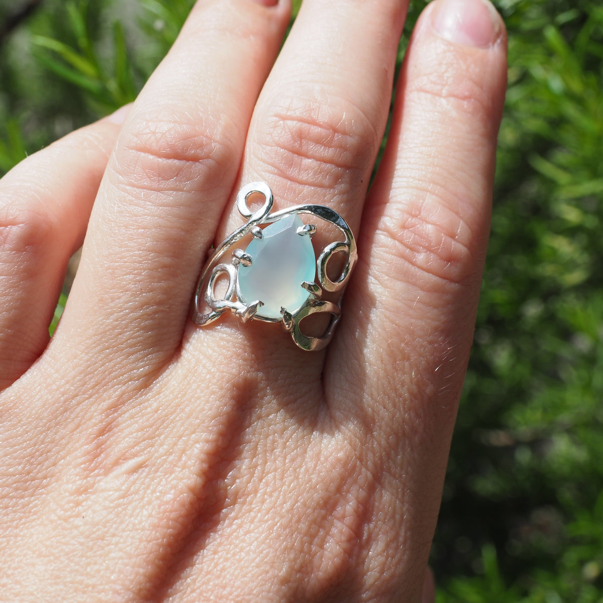 Chalcedony Scroll Ring - Size 6.5