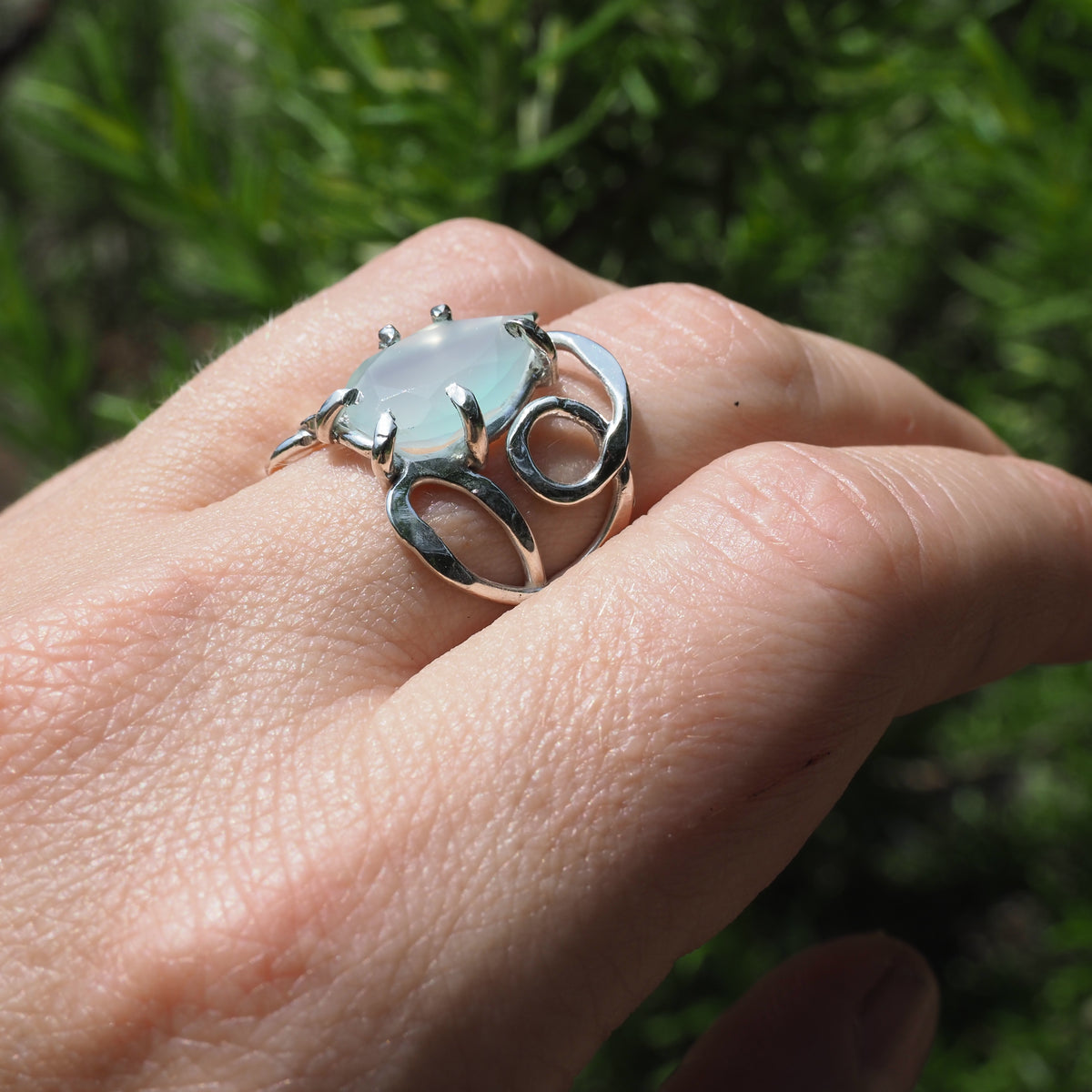 Chalcedony Scroll Ring - Size 6.5