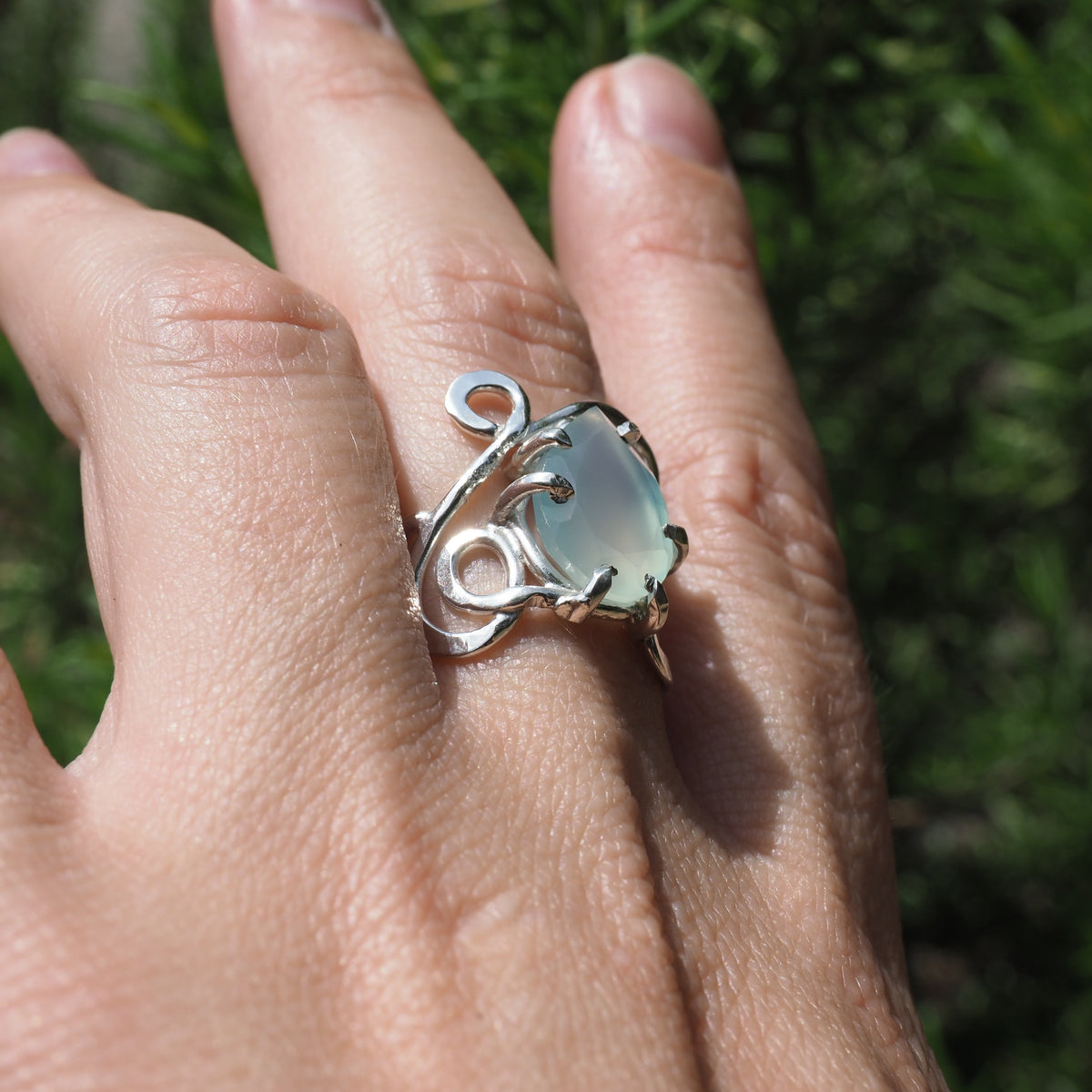 Chalcedony Scroll Ring - Size 6.5