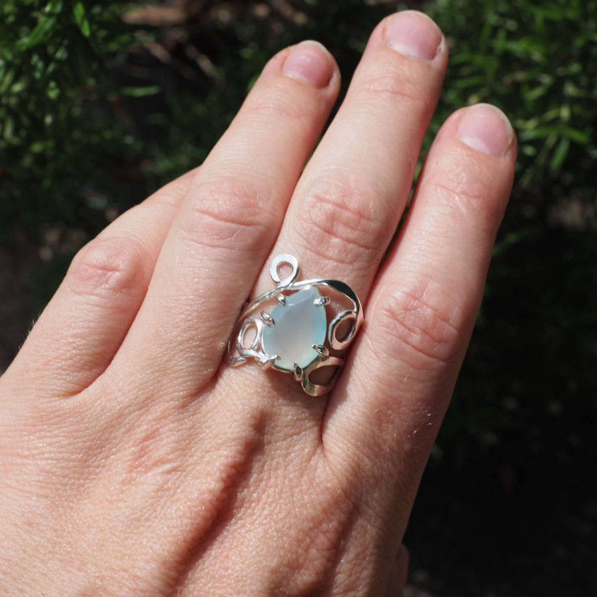 Chalcedony Scroll Ring - Size 6.5
