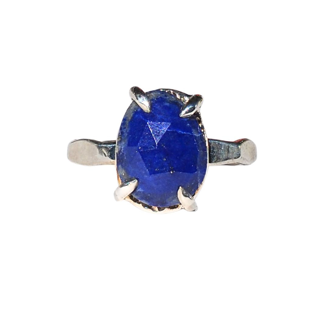 Rose-Cut Lapis Lazuli Ring | Sterling Silver | Size 6.5