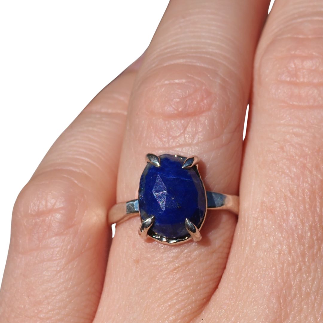 Rose-Cut Lapis Lazuli Ring | Sterling Silver | Size 6.5