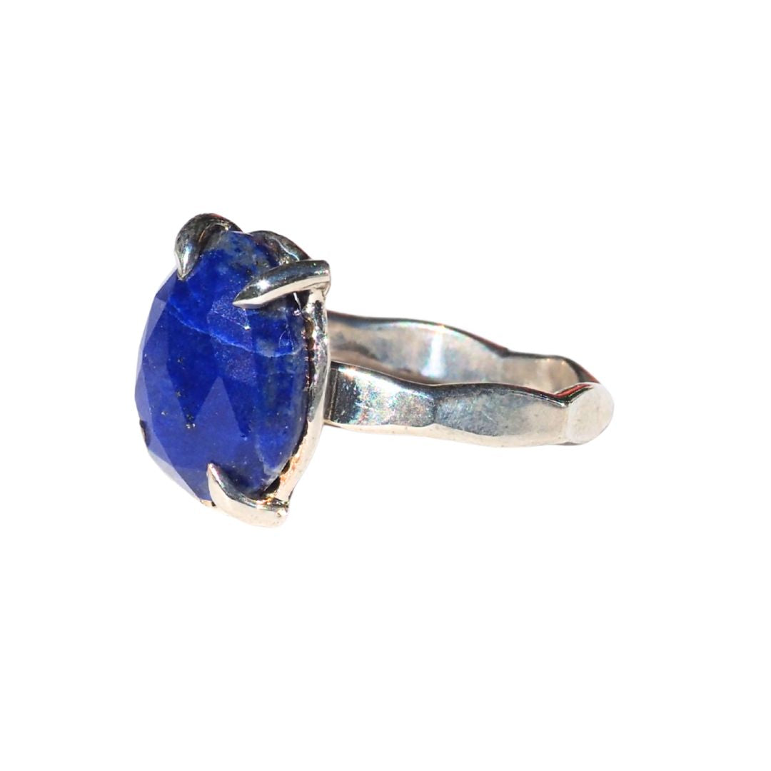 Rose-Cut Lapis Lazuli Ring | Sterling Silver | Size 6.5