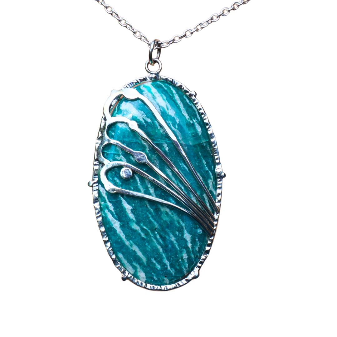 Art Nouveau Amazonite Necklace-Handmade Sterling Silver