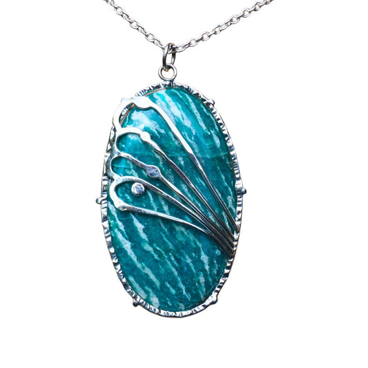 Art Nouveau Amazonite Necklace-Handmade Sterling Silver