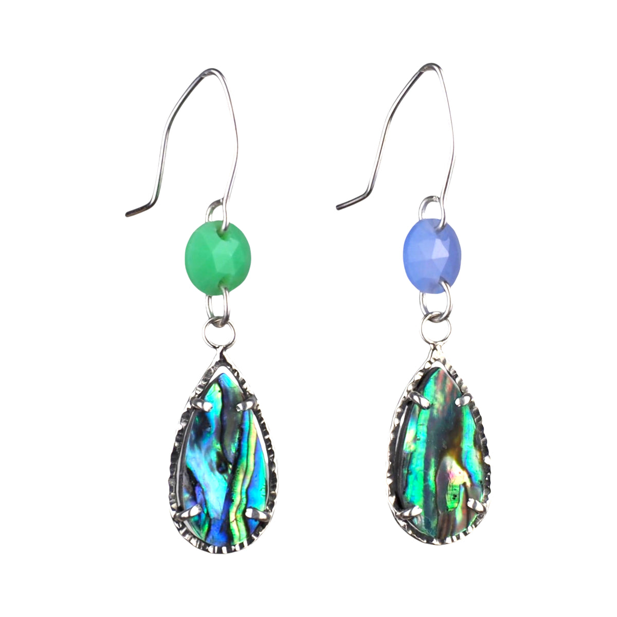 Tidal Glow Earrings - Sterling Silver, Abalone and Chalcedony Earrings