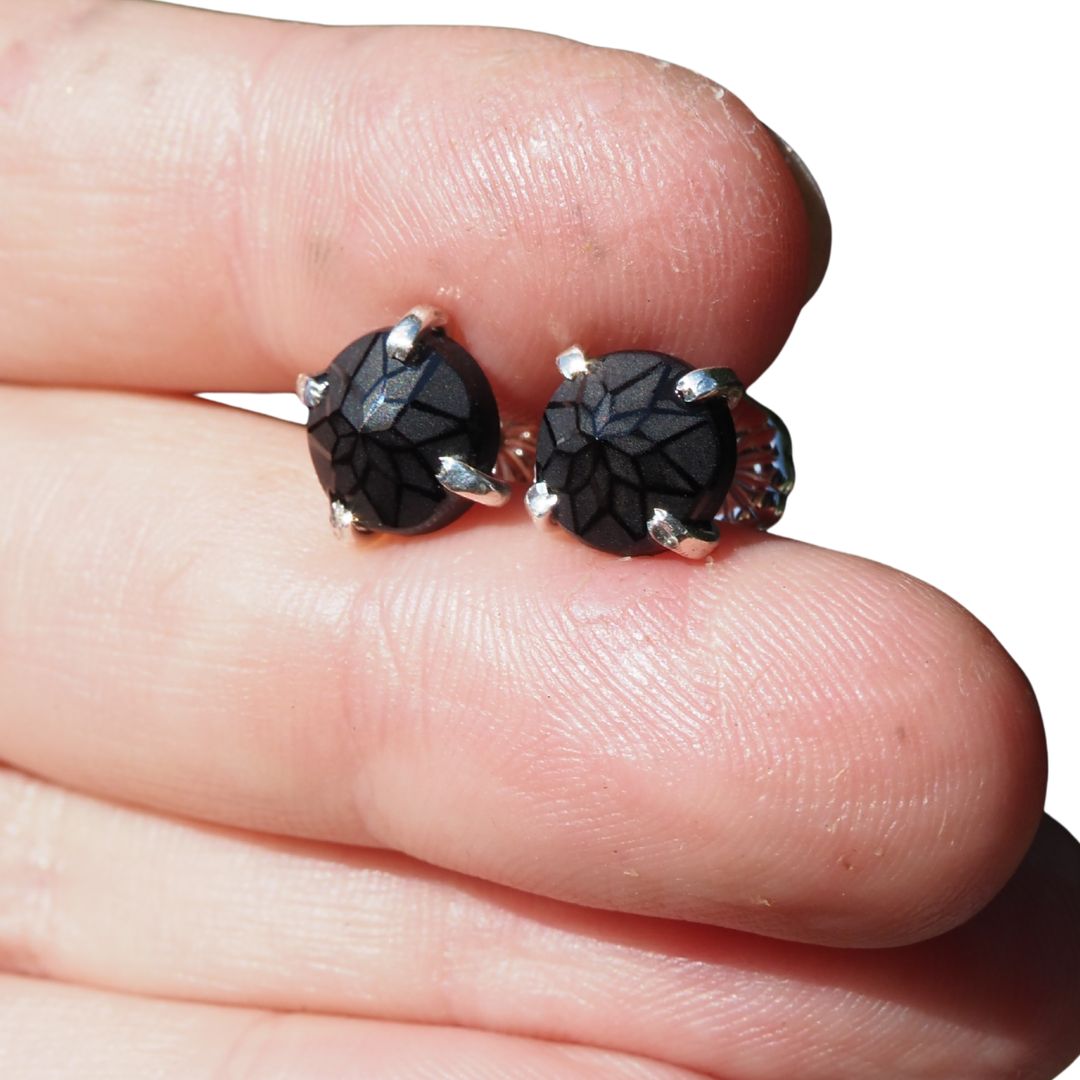 Black Star Spinel Studs – Handmade Sterling Silver