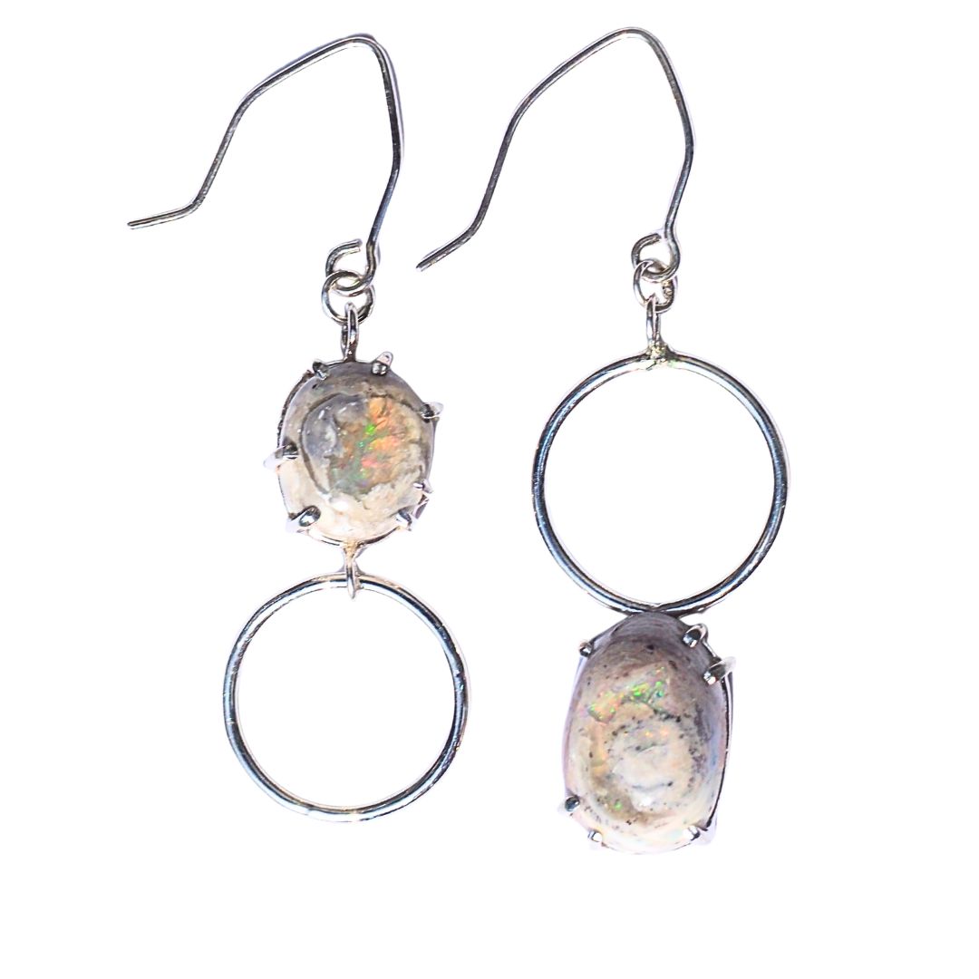 Celestial Boulder Opal Earrings-Handmade Sterling Silver and Mexican Boulder Opal
