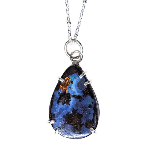 Australian Boulder Opal Necklace-Handmade Sterling Silver