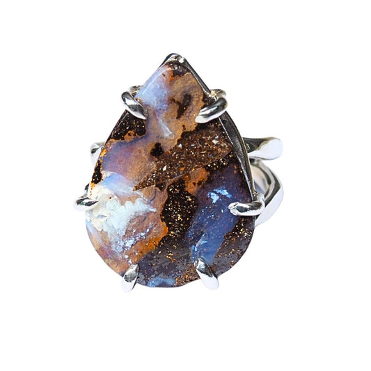 Boulder Opal Statement Ring-Handmade Sterling Silver - Size 6.5