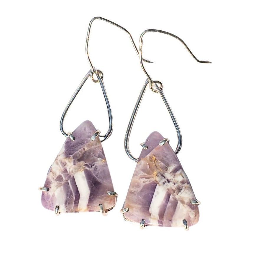 Chevron Amethyst Petal Earrings-Handmade Sterling Silver