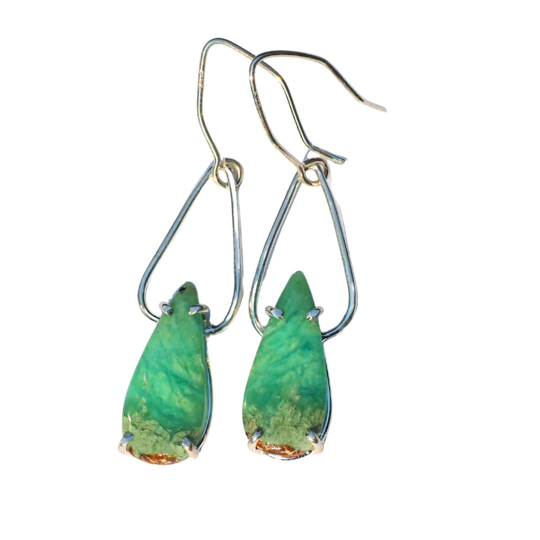 Chrysoprase Petal Earrings-Handmade Sterling Silver