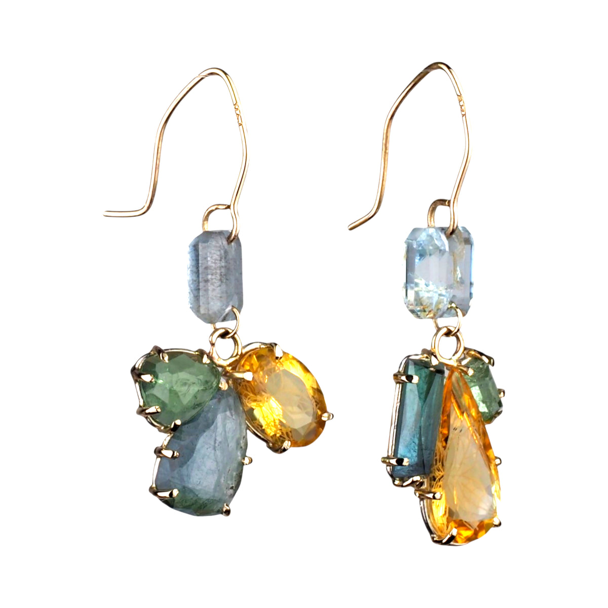 Spring Ember Earrings - Gold, Silver, Tourmaline, Citrine, Aquamarine Earrings