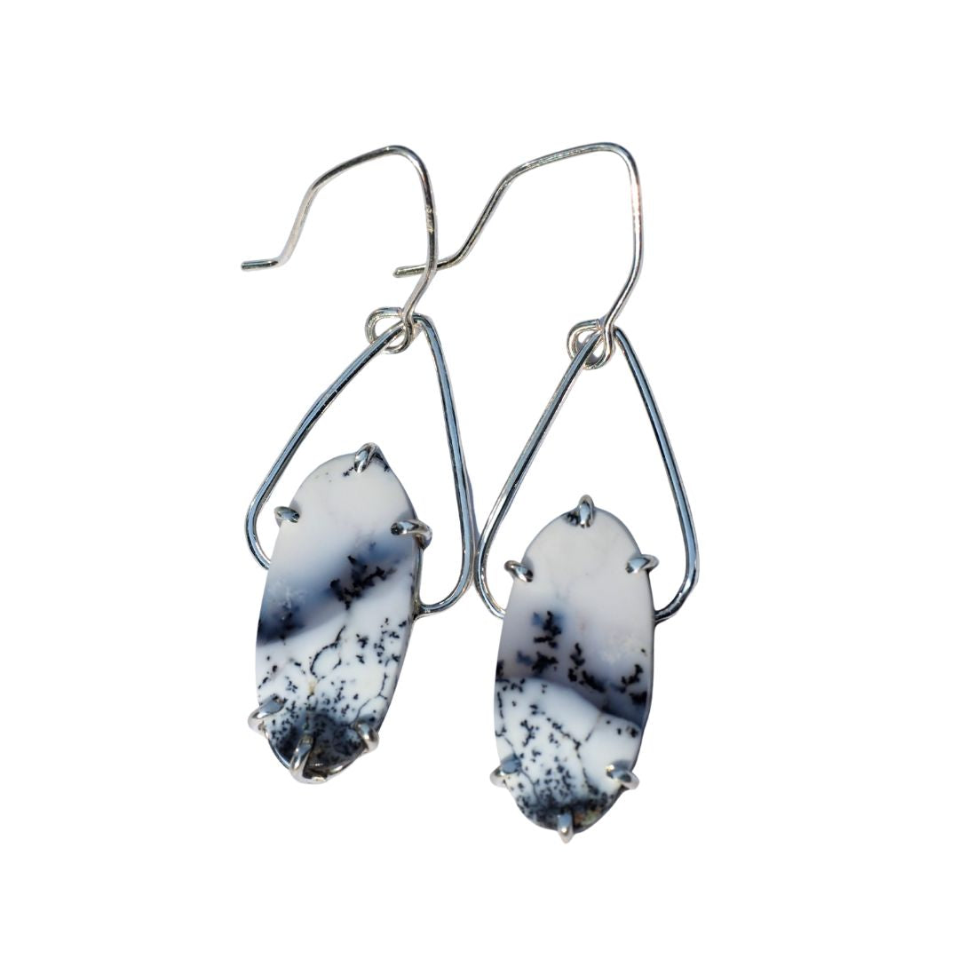 Dendrite Opal Petal Earrings-Handmade Sterling Silver