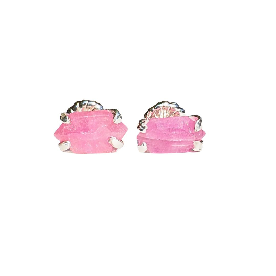 Hexagonal Pink Sapphire Studs– Handmade Sterling Silver