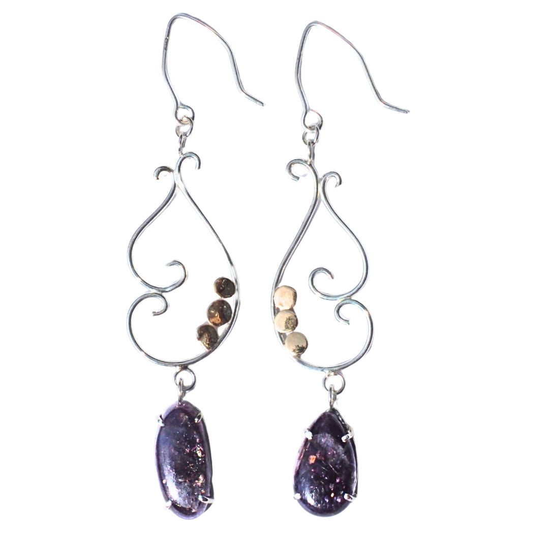 Stardrift Earrings-Handmade Sterling Silver and 14k Yellow Gold