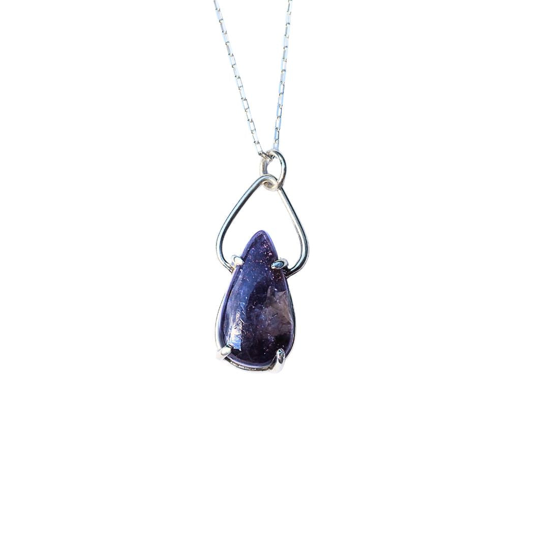 Iolite Sunstone Petal Necklace-Iolite Sunstone and Sterling Silver Necklace