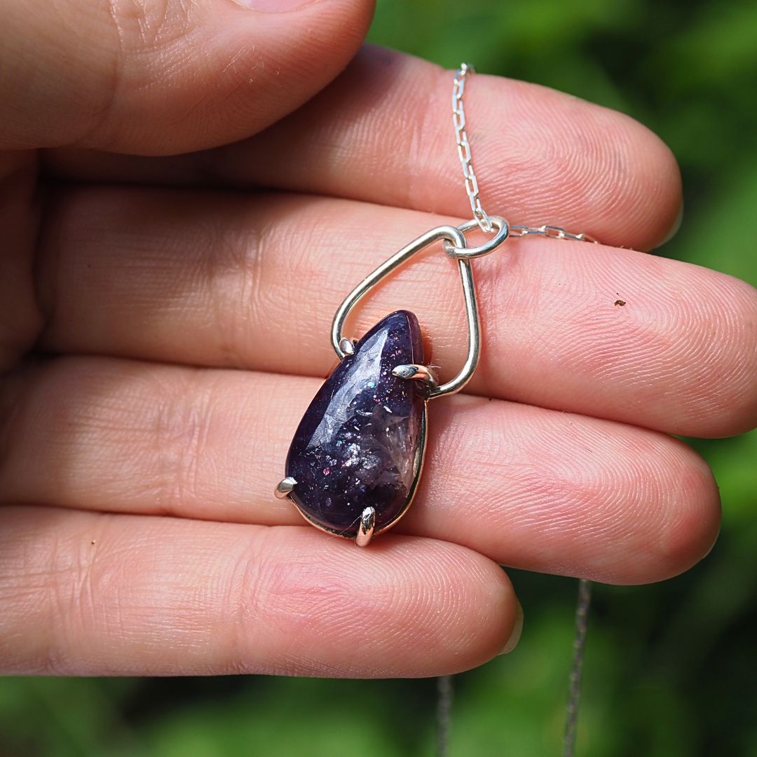 Iolite Sunstone Petal Necklace-Iolite Sunstone and Sterling Silver Necklace