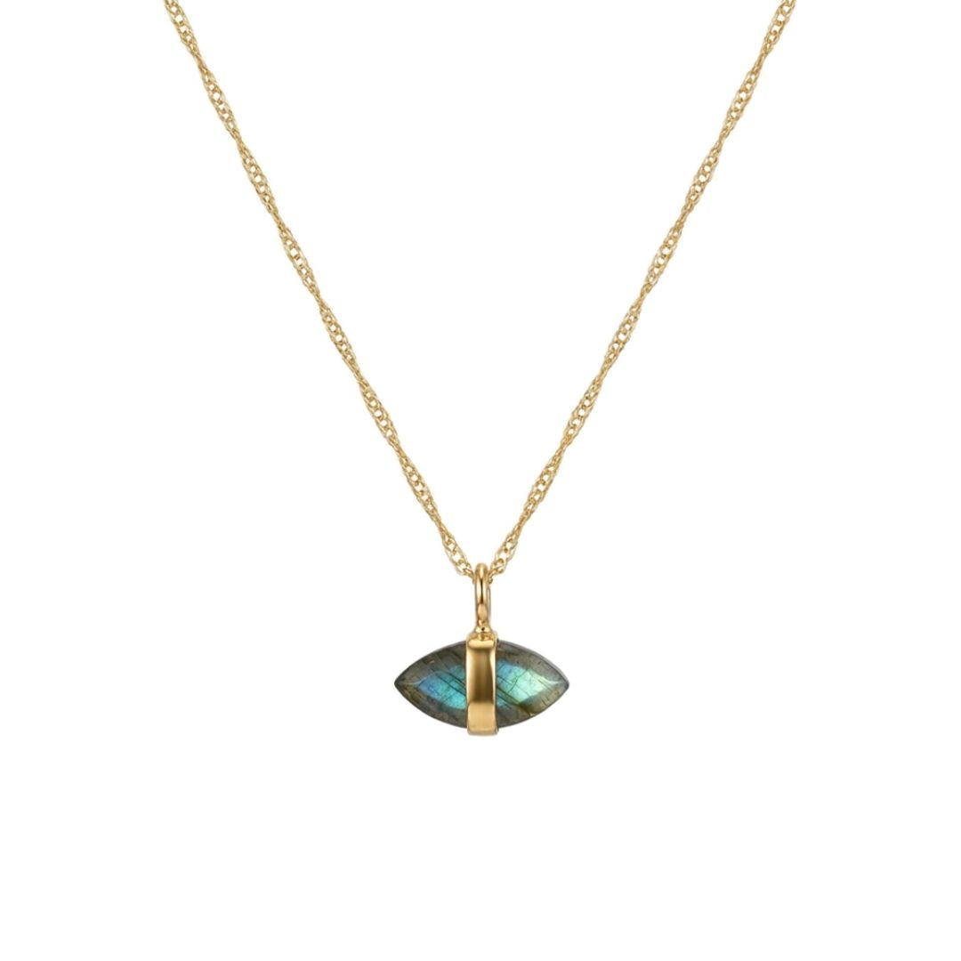 14k Banded Labradorite Necklace-Handmade 14k Yellow Gold