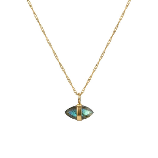 14k Banded Labradorite Necklace-Handmade 14k Yellow Gold