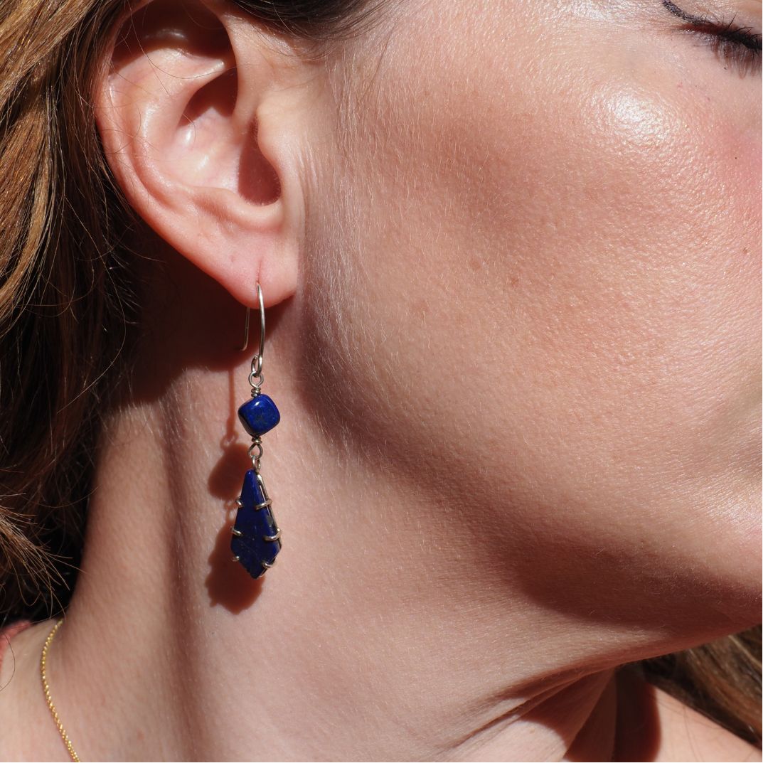 Asymmetrical Lapis Lazuli Earrings | Sterling Silver | Mettle by Abby