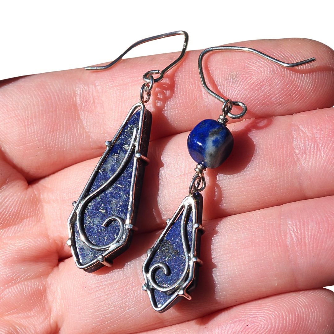 Asymmetrical Lapis Lazuli Earrings | Sterling Silver | Mettle by Abby