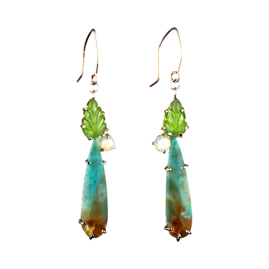 Legolas Greenleaf Earrings - Gold and Silver, Wood Opal, Peridot and Opal