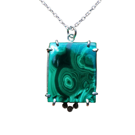 Malachite Window Necklace-Handmade Sterling Silver and 14k Yellow Gold
