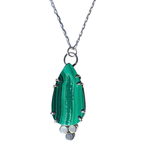 Malachite Drop Necklace-Handmade Sterling Silver