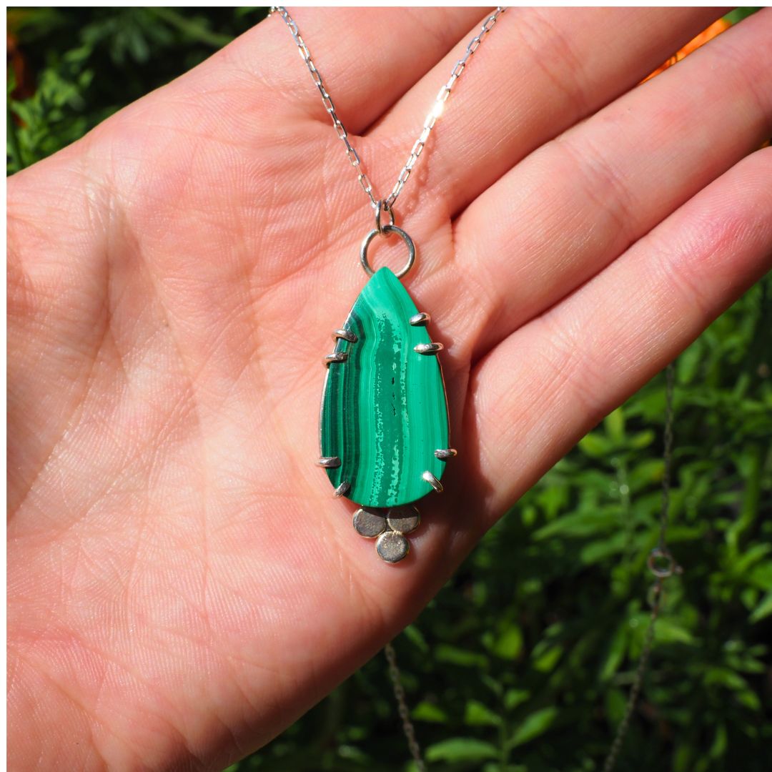 Malachite Drop Necklace-Handmade Sterling Silver