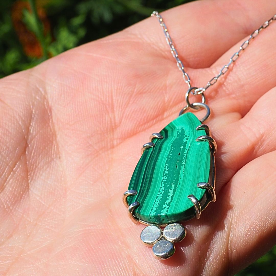 Malachite Drop Necklace-Handmade Sterling Silver
