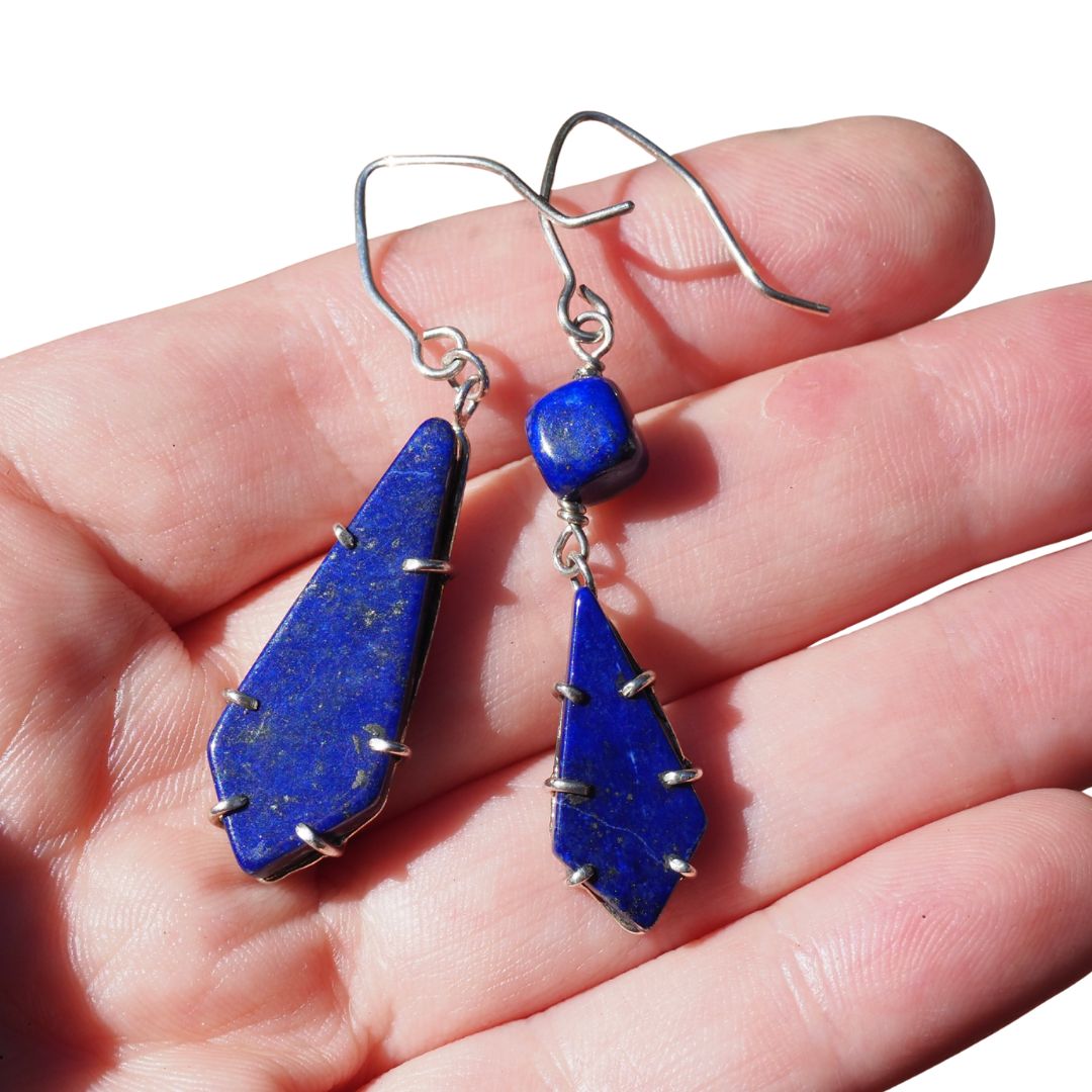 Asymmetrical Lapis Lazuli Earrings | Sterling Silver | Mettle by Abby